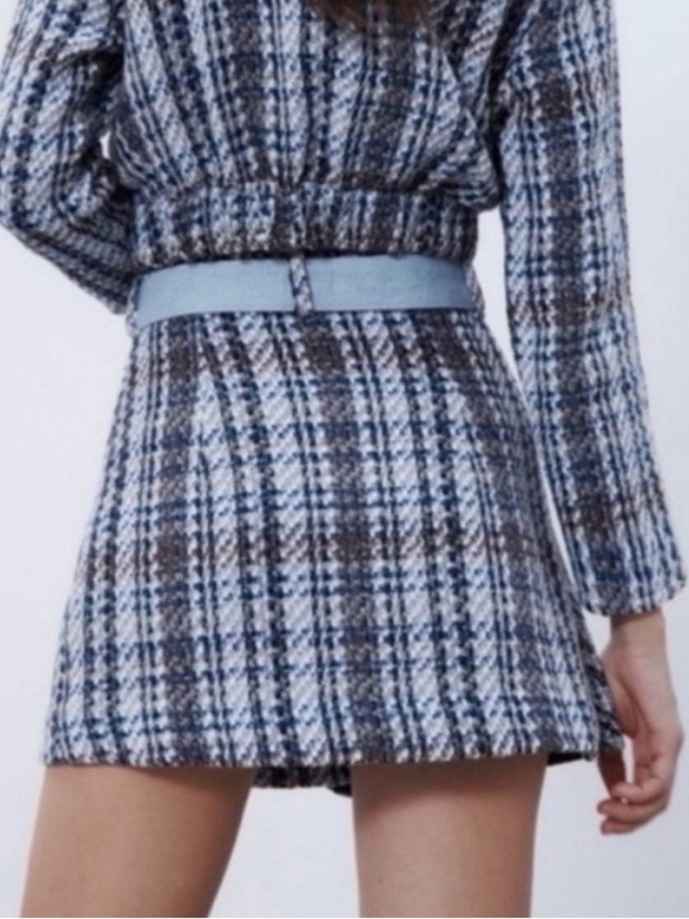 Zara Tweed High Rise Blue Plaid Miniskirt - Picture 2 of 6